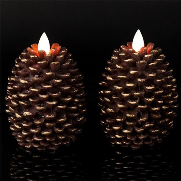 Flameless Candles with Timer, Battery Operated Flickering Wick Real Wax Pine - Picture 1 of 7